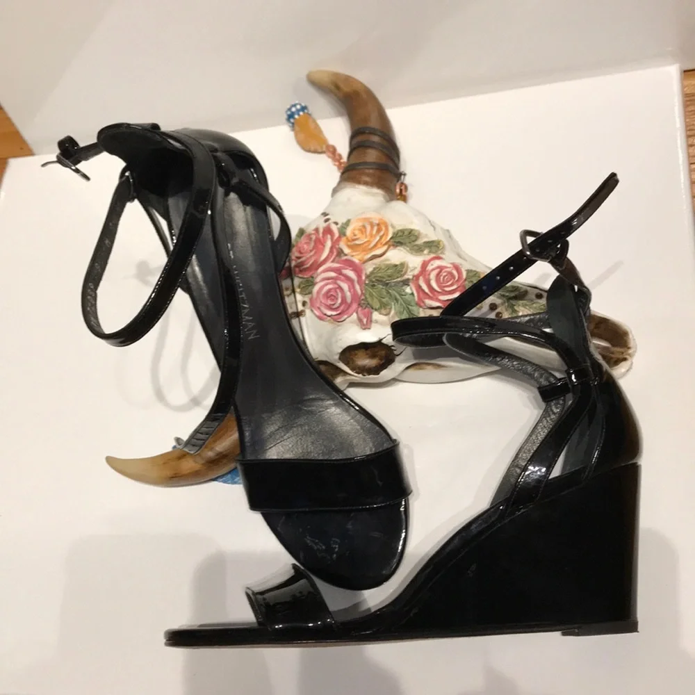 Stuart Weizmann Leather Glossy Sandals Crisscross Vintage Y2k Heels shiny 90s 8